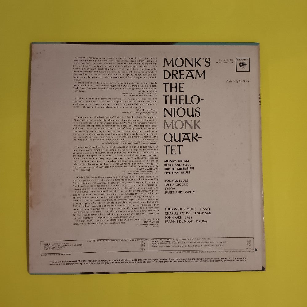 Thelonious Monk Quartet - Monk's Dream OG 2 EYE MONO - 1963 - CL 1965 - Used - EX - Vinyl