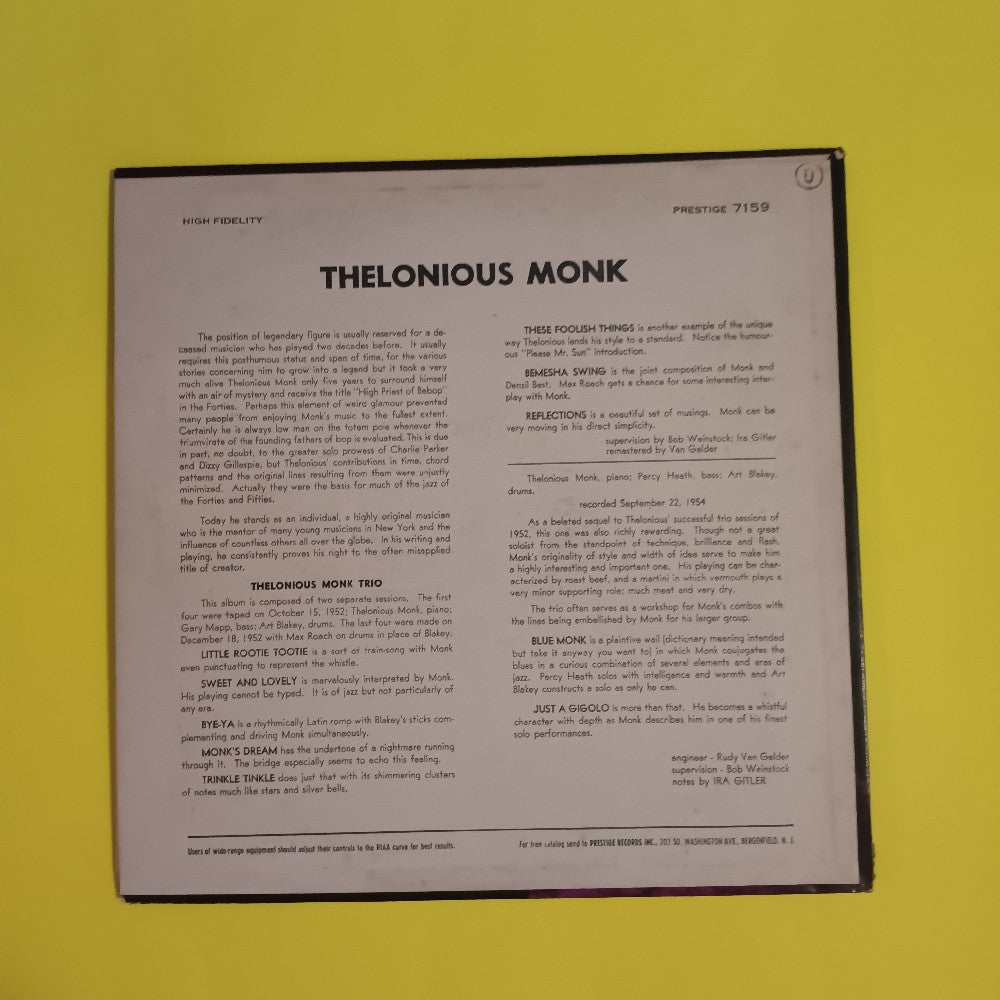 Thelonious Monk - Monk's Moods MONO DG RVG  - 1959 - PRLP 7159 - Used - VG++ - Vinyl