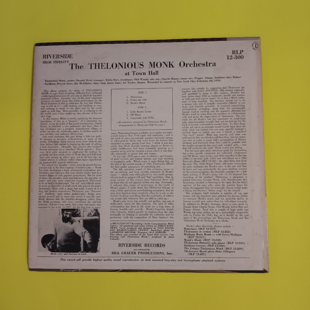Thelonious Monk Orchestra - At Town Hall OG DG MONO - 1959 - RLP 12-300 - Used - VG++ - Vinyl