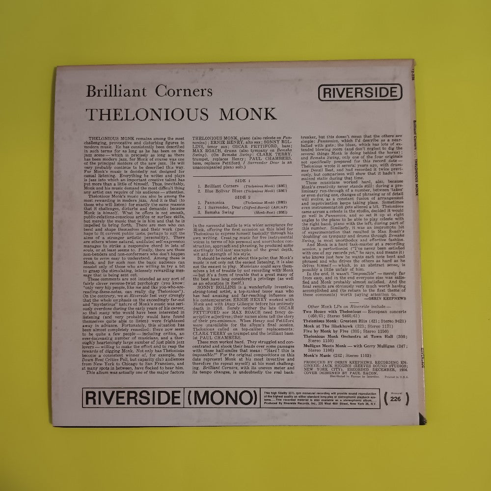 Thelonious Monk W. Rollins Henry & Terry - Billiant Colors DG MONO - 1963 - RLP 12-226 - Used - VG++ - Vinyl
