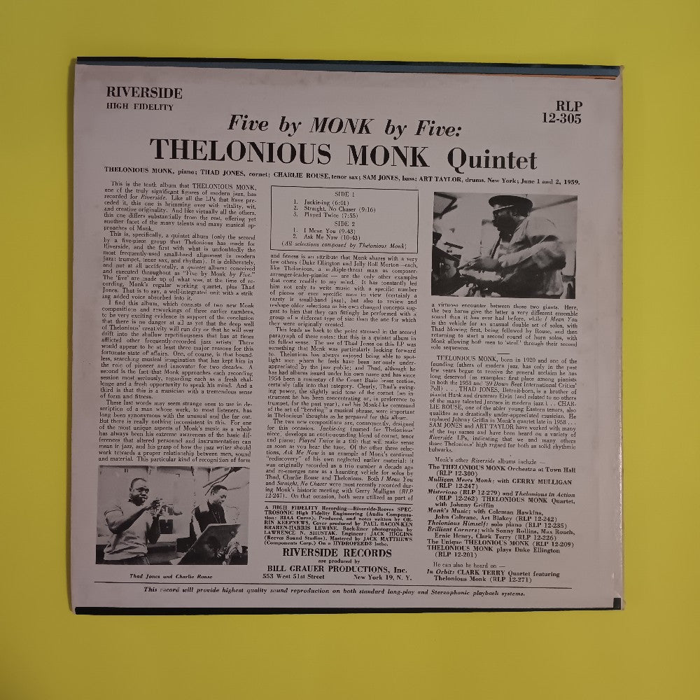 Thelonious Monk Quintet - 5 By Monk By 5 MONO - 1965 - RLP 12-305 - Used - VG++ - Vinyl