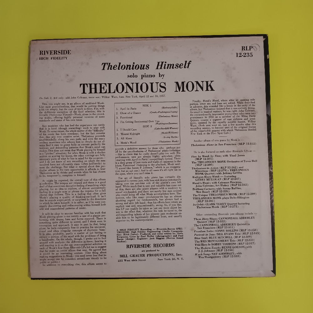 Thelonious Monk - Thelonious Himself DG MONO - 1960 - RLP 12-235 - Used - VG++ - Vinyl