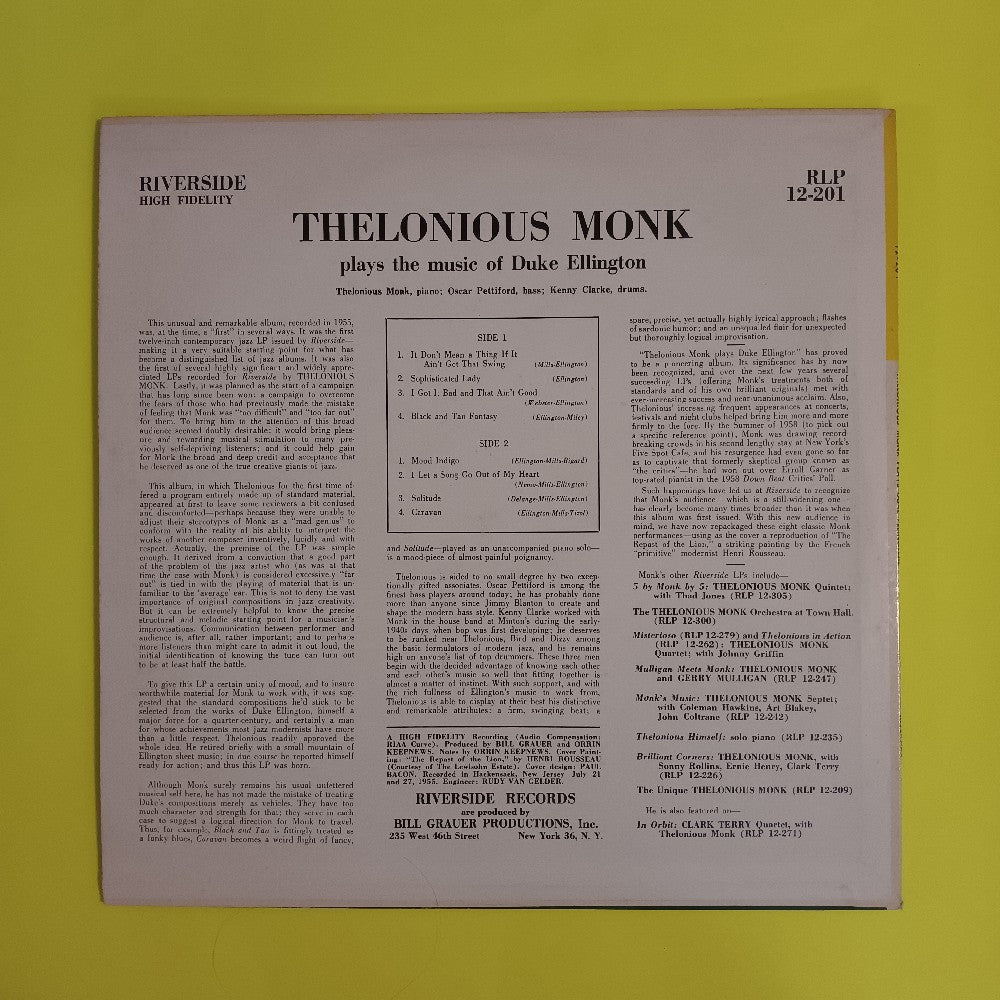 Thelonious Monk - Plays Duke Ellington MONO - 1960s RLP 12-201 - Used - VG++ - Vinyl