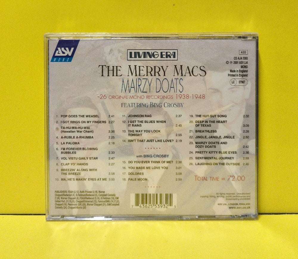 The Merry Macs Featuring Bing Crosby - Mairzy Doats - 2001 - CD AJA 5393 - New - Sealed - CDs - Mono - UK Import