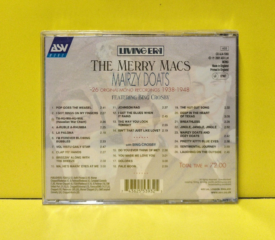 The Merry Macs Featuring Bing Crosby - Mairzy Doats - 2001 - CD AJA 5393 - New - Sealed - CDs - Mono - UK Import