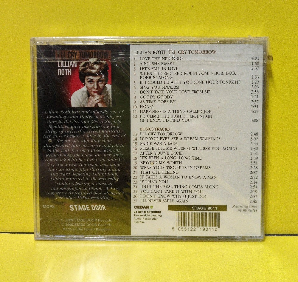 Lillian Roth -  I'll Cry Tomorrow  - 2009 - STAGE 9011 - New - Sealed - CDs - UK Import