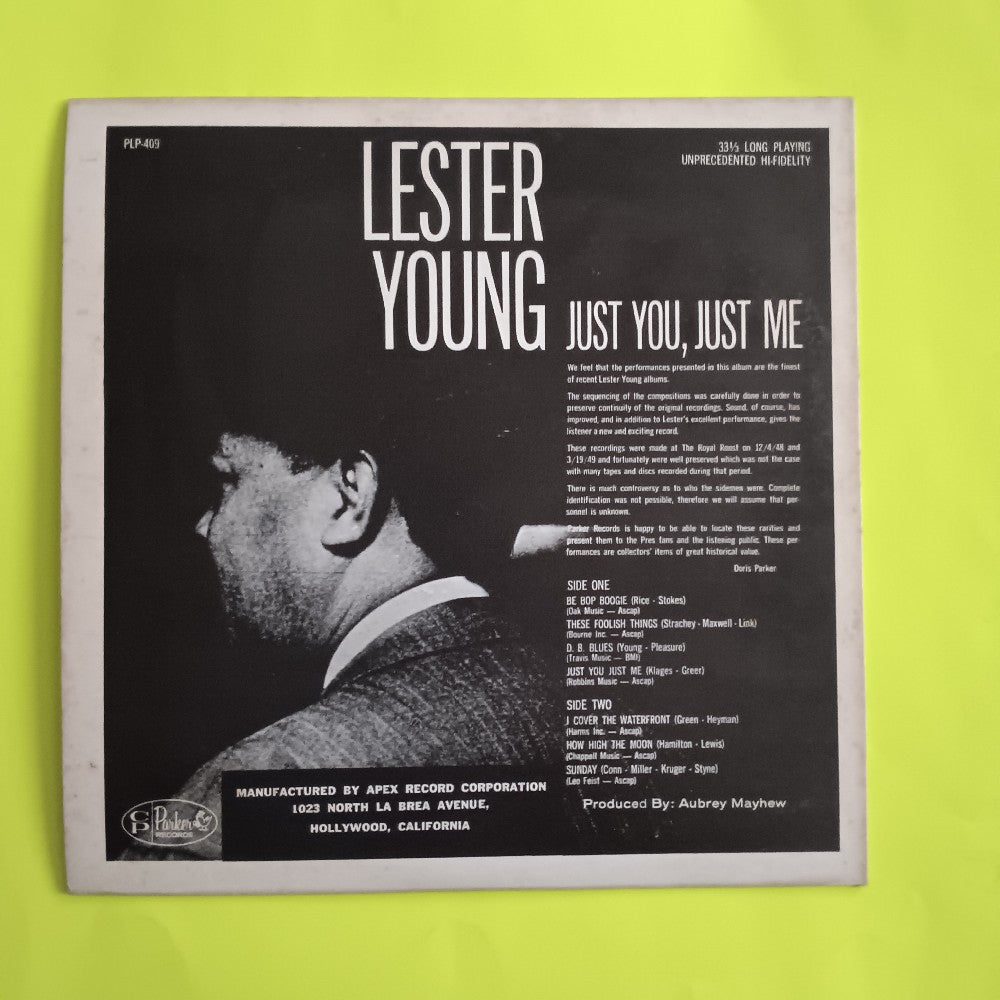 Lester Young - Just You, Just Me OG MONO - PLP 409 - Used - EX - Vinyl
