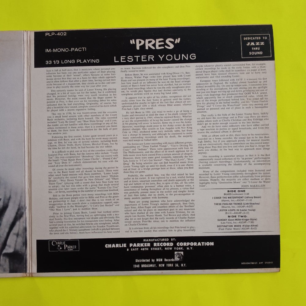 Lester Young - Pres OG MONO - 1961 - PLP 402 - Used - VG++ - Vinyl