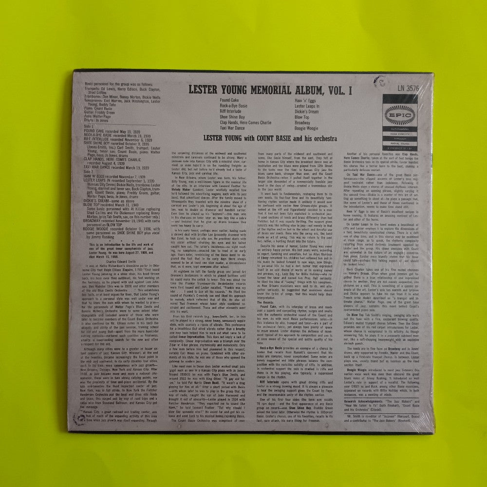 Lester Young & Count Basie - Memorial Album Vol. 1 RARE LABEL - 1959 - LN 3576 - Used - VG++ - Vinyl