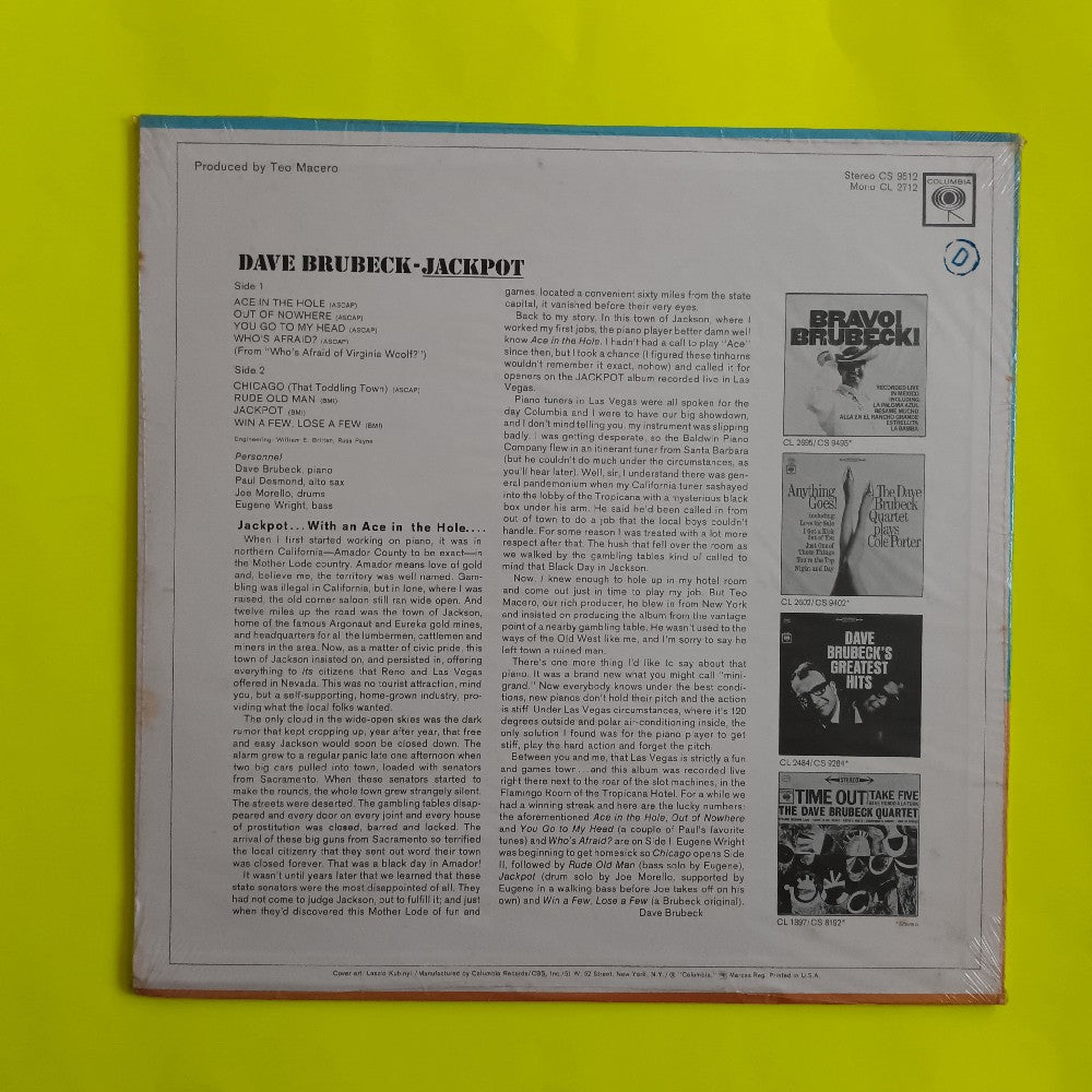 Dave Brubeck - Jackpot STEREO - 1968 - CS 9512 - New - Sealed - Vinyl