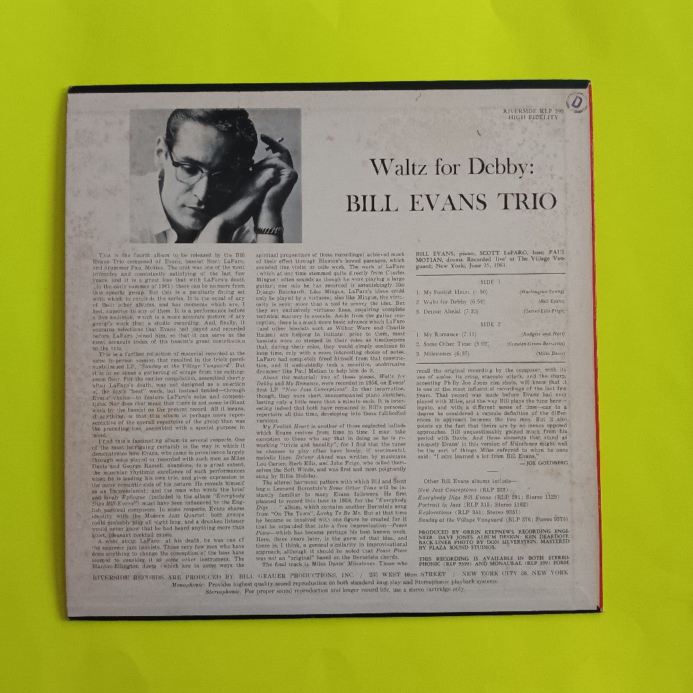 Bill Evans Trio - Waltz For Debby OG DG MONO - 1962 - RLP 399 - Used - VG++ - Vinyl