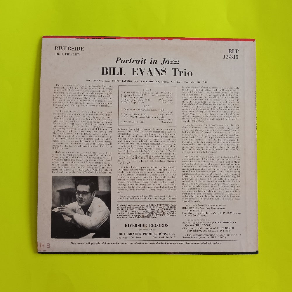 Bill Evans Trio - Portrait In Jazz RARE MONO - 1962 - RLP 12-315 - Used - VG++ - Vinyl