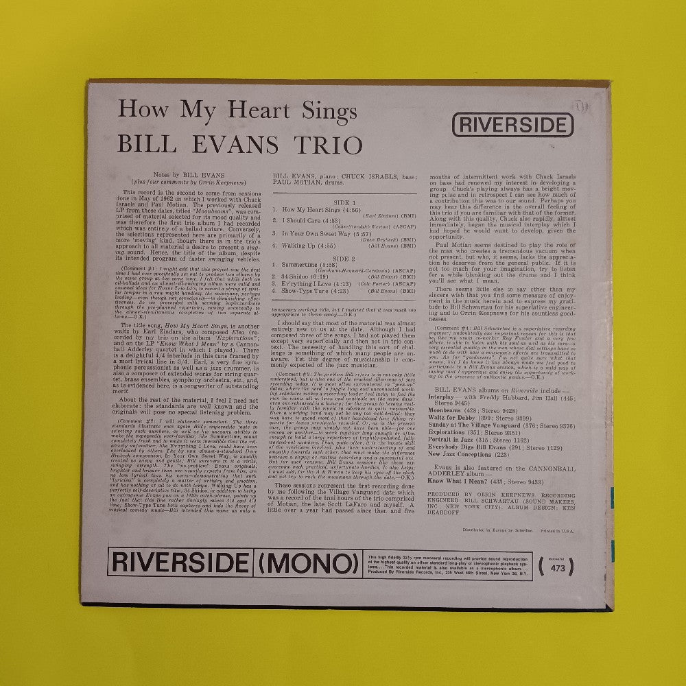 Bill Evans - How My Heart Sings OG MONO - 1964 - RM 473 - Used - VG++ - Vinyl