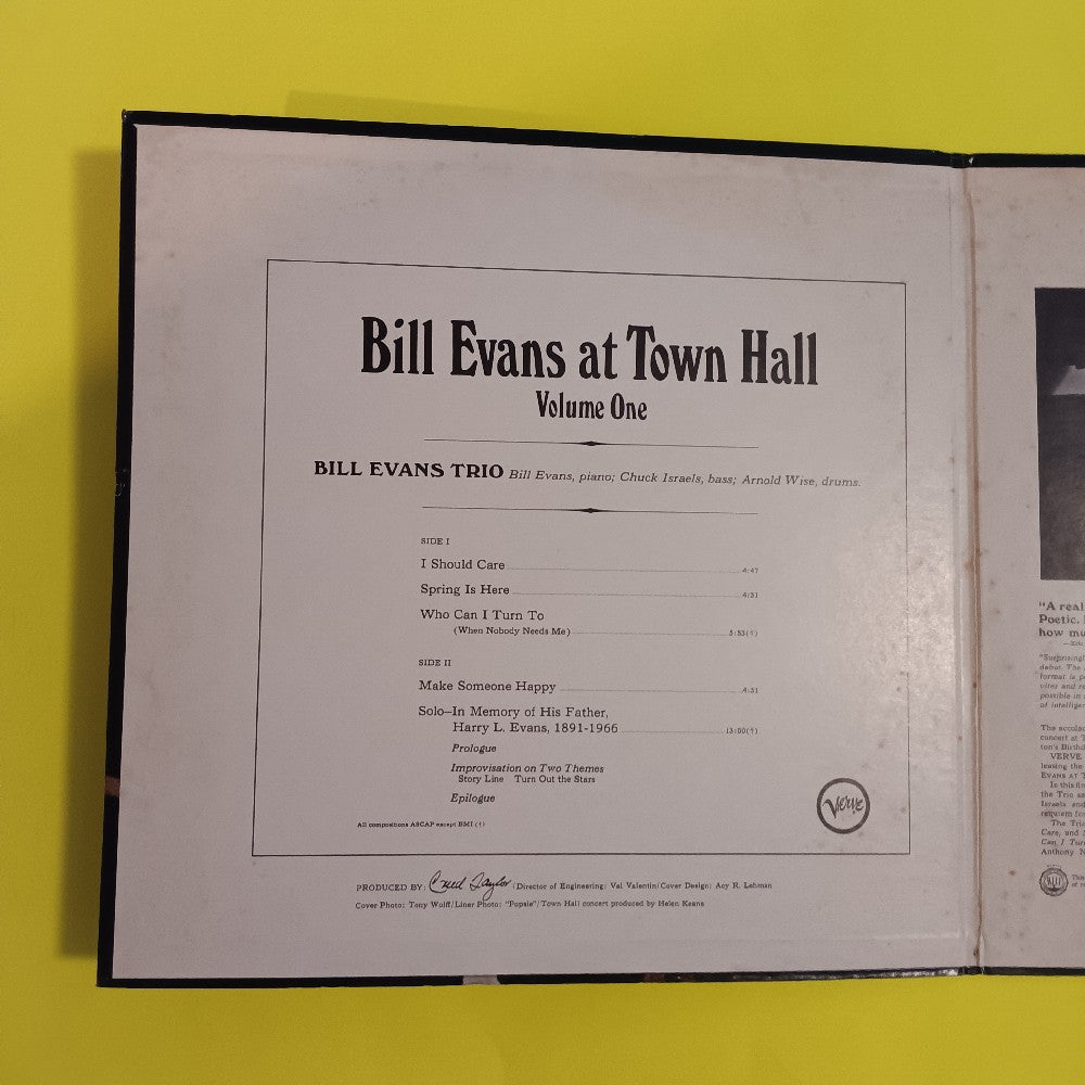 Bill Evans Trio - At Town Hall Volume 1 OG STEREO - 1967 - V6-8683 - Used - VG++ - Vinyl