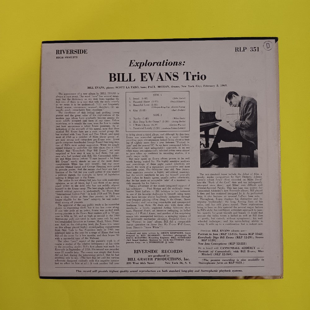 Bill Evans Trio - Explorations MONO - 1962 - RLP 351 - Used - VG++ - Vinyl