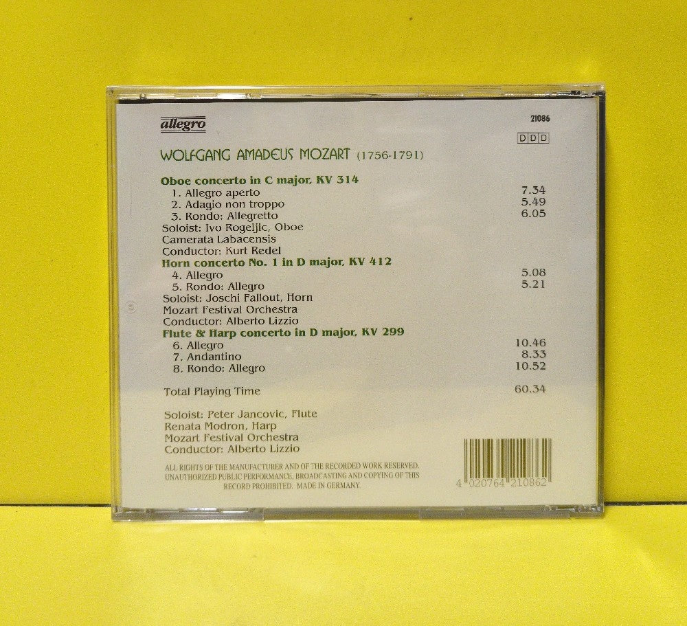 Wolfgang Amadeus Mozart, Mozart Festival Orchestra, Alberto Lizzio - Oboe Concert In C Major / Horn Concert No. 1 - 1998 - 21086 - New - Sealed - CDs - Germany Import