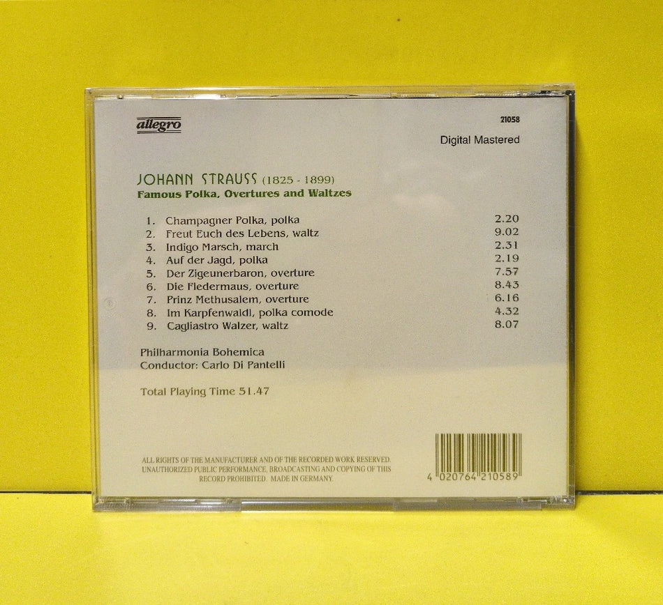 Johann Strauss Jr., Philharmonia Bohemica, Carlo Di Pantelli - Famous Polka, Overtures And Waltzes - 21058 - New - Sealed - CDs - European Import