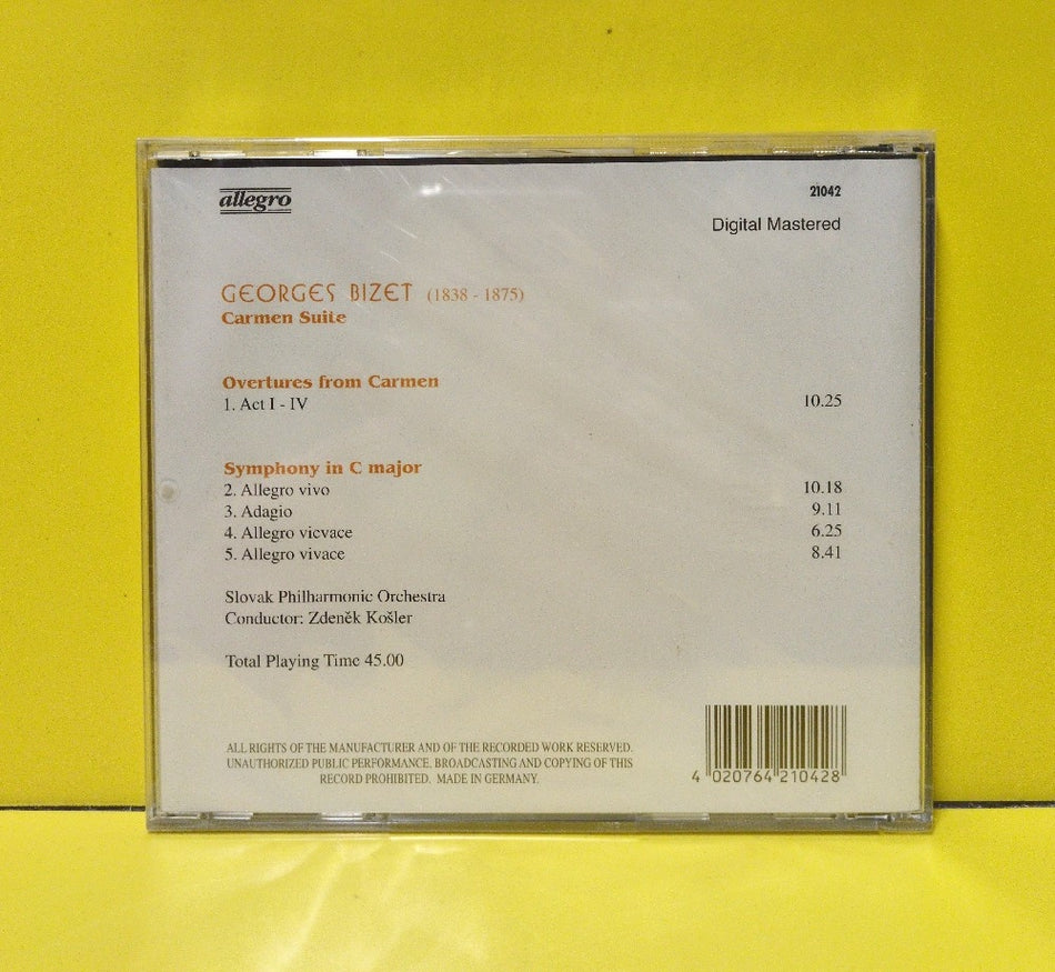 Georges Bizet, Zdeněk Košler, Slovak Philharmonic Orchestra - Carmen Suite - 21042 - New - Sealed - CDs - Germany Import