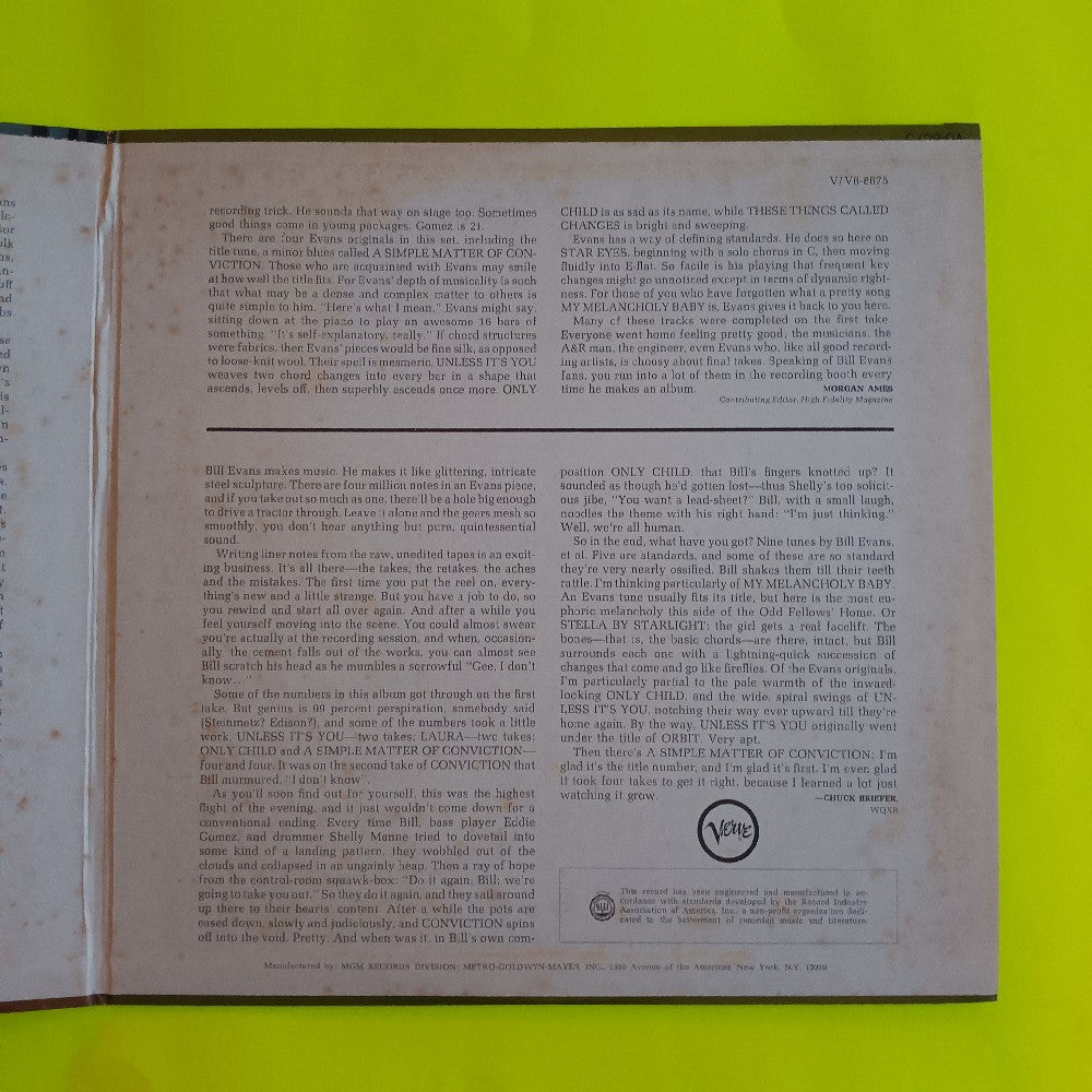 Bill Evans - A Simple Matter Of Conviction OG RVG MONO - 1967 - V-8677 - Used - VG++ - Vinyl