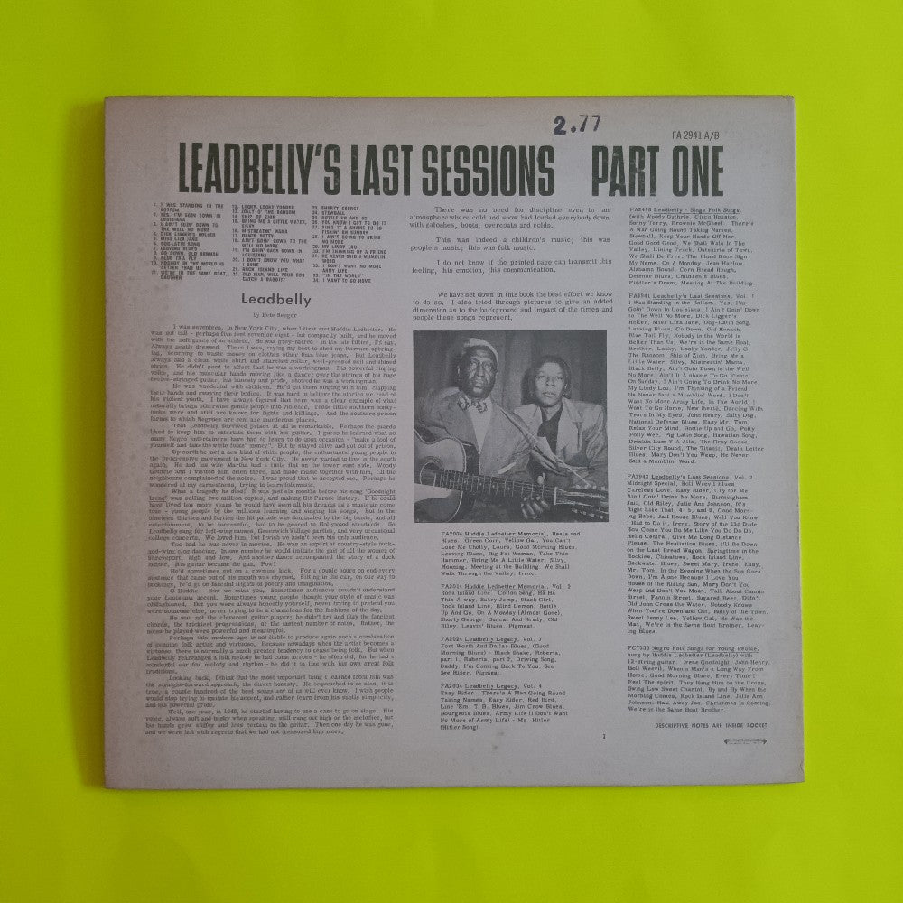 Leadbelly  - Leadbelly's Last Sessions Part One WITH BOOKLET - 1962 - FA2941 A/B - Used - VG++ - Vinyl