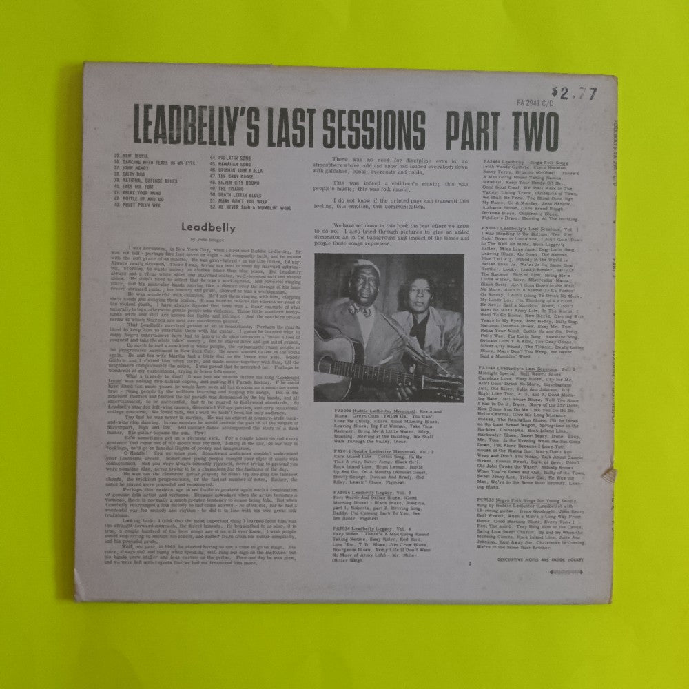 Leadbelly - Leadbelly's Last Session Part Two WITH BOOKLET - 1962 - FA2941 C/D - Used - VG++ - Vinyl