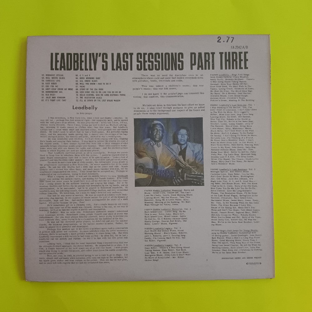 Leadbelly - Leadbelly's Last Sessions Part Three WITH BOOKLET - 1962 - FA2941 A/B - Used - VG++ - Vinyl