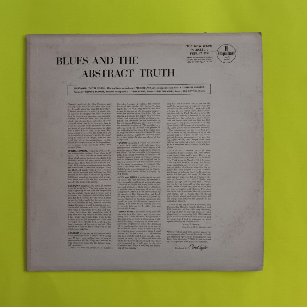 Oliver Nelson - Blues & The Abstract Truth RARE PROMO OG MONO - 1961 - A-5 - Used - VG++ - Vinyl