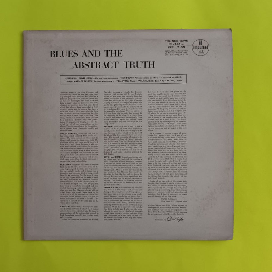Oliver Nelson - Blues & The Abstract Truth RARE PROMO OG MONO - 1961 - A-5 - Used - VG++ - Vinyl