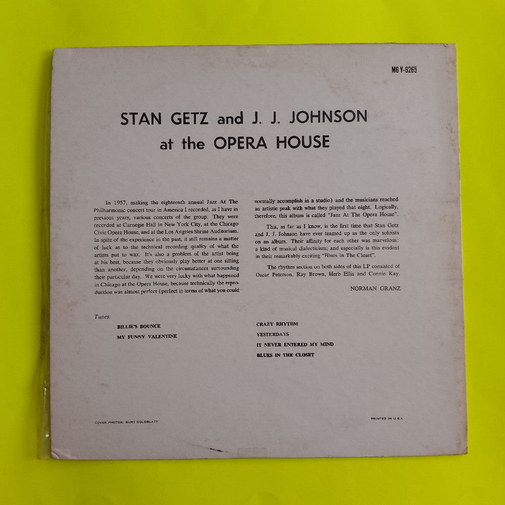 Stan Getz & JJ Johnson - At The Opera House MONO - 1957 - MGV 8265 - New - Sealed - Vinyl