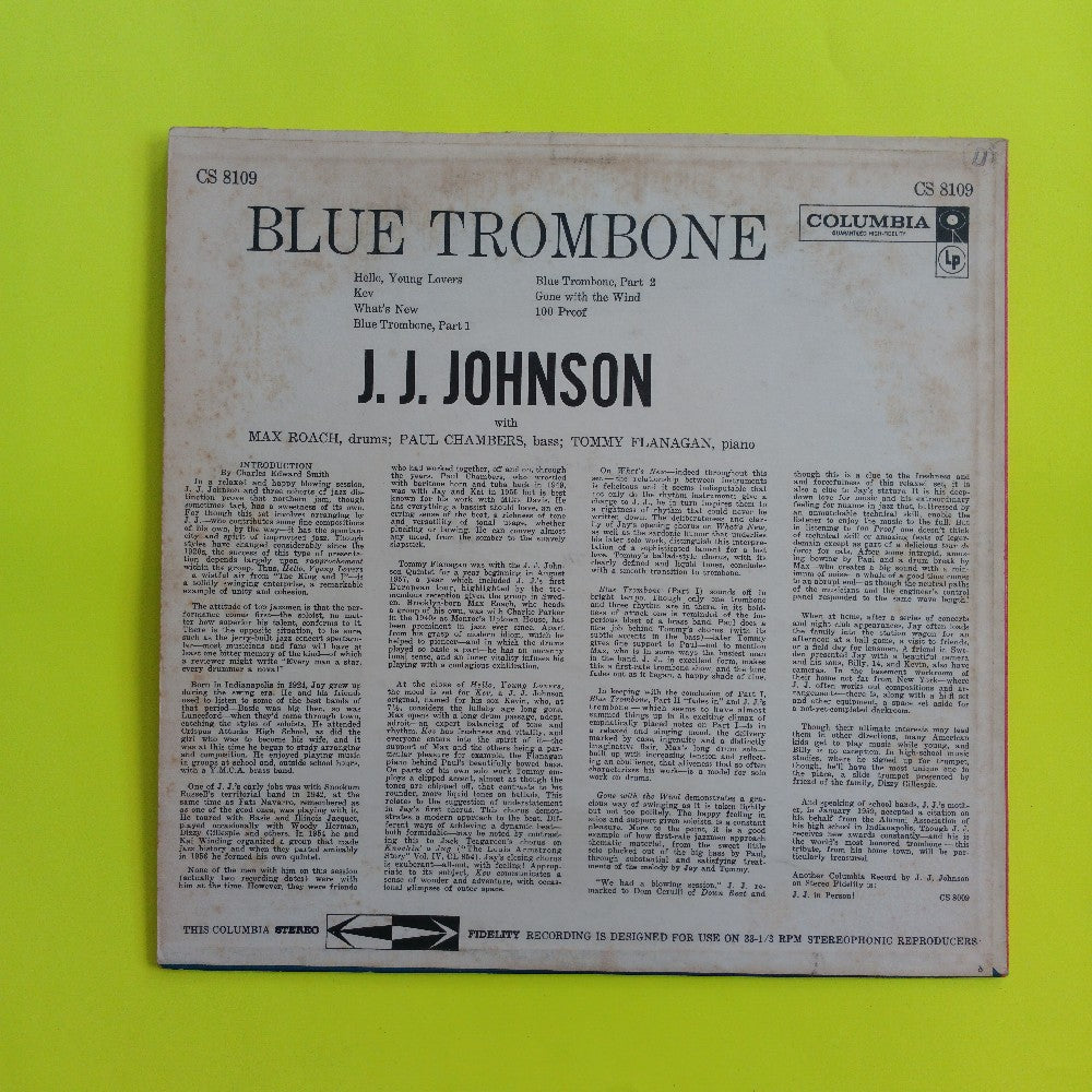J. J. Johnson - Blue Trombone OG STEREO 6 EYE - 1959 - CS 8109 - Used - VG++ - Vinyl