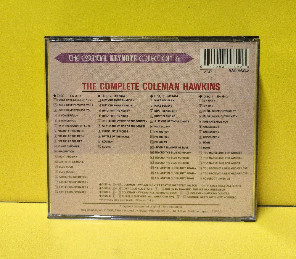Coleman Hawkins - The Complete Coleman Hawkins - 1987 - 830 960-2 - Used - EX - CDs - 4xCD Set - Japan Import