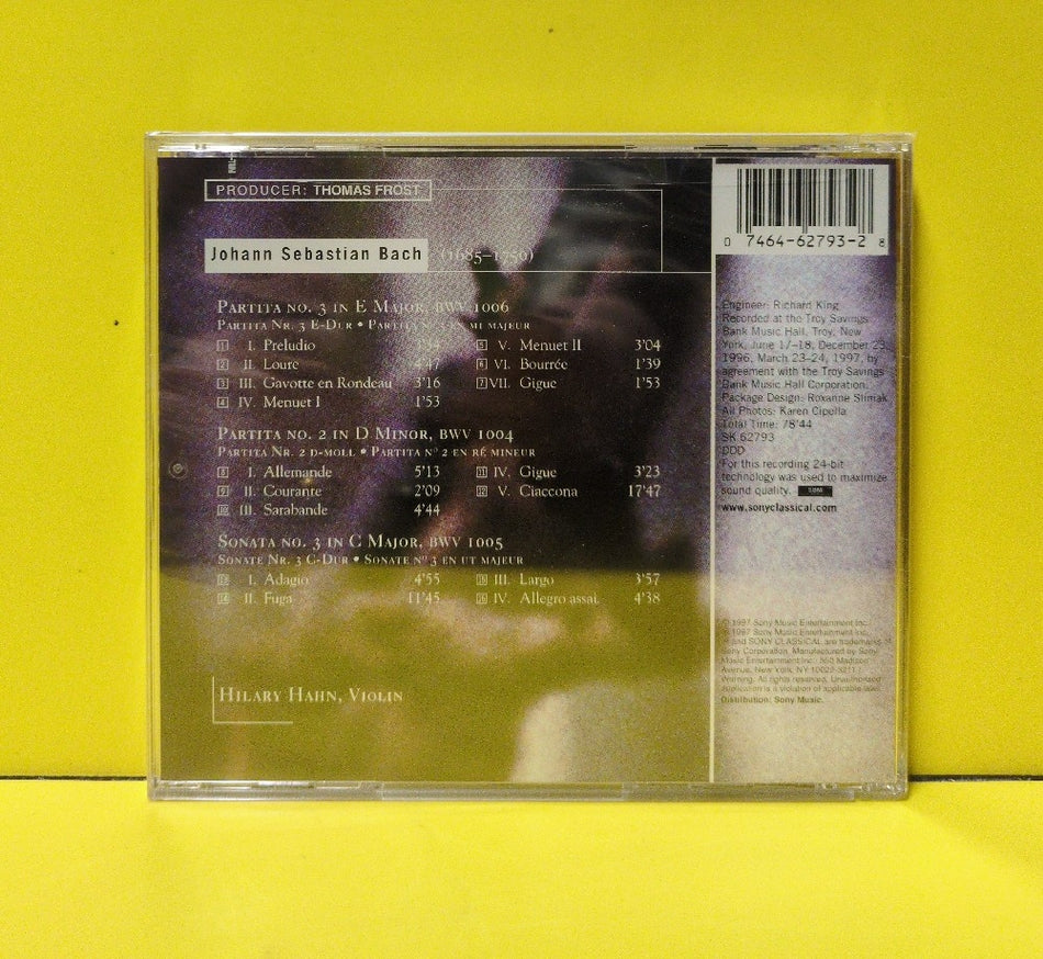 Hilary Hahn, Bach - Hilary Hahn Plays Bach - 1997 - SK 62793 - New - Sealed - CDs