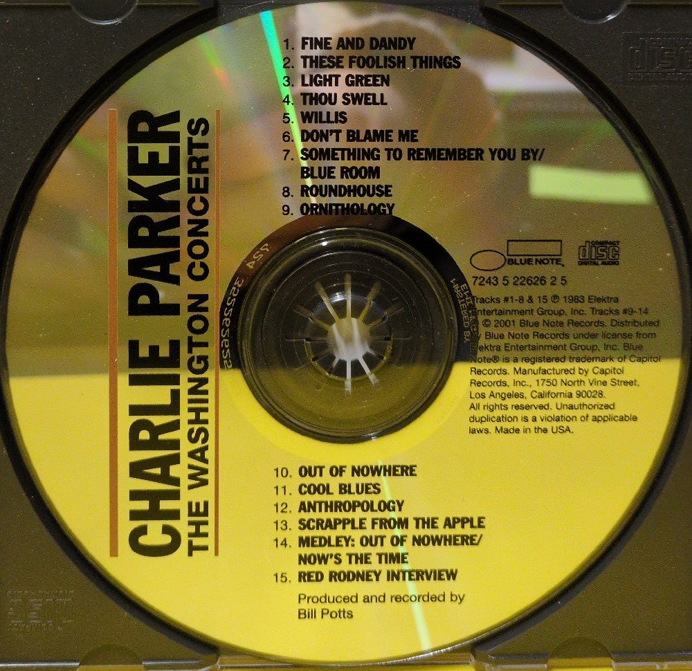 Charlie Parker With Quartet And The Orchestra - The Washington Concerts - 2001 - 7243 5 22626 2 5 - Used - EX - CDs - Reissue - Remastered - Mono