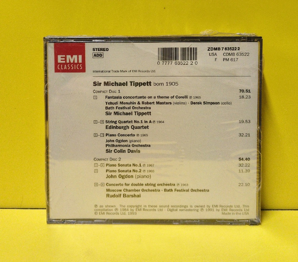 Sir Michael Tippett - Rudolf Barshai, Sir Colin Davis, John Ogdon, Edinburgh Quartet - British Composers: Tippett - 1993 - 0777 7 63522 2 0 - New - Sealed - CDs - 2xCD Set