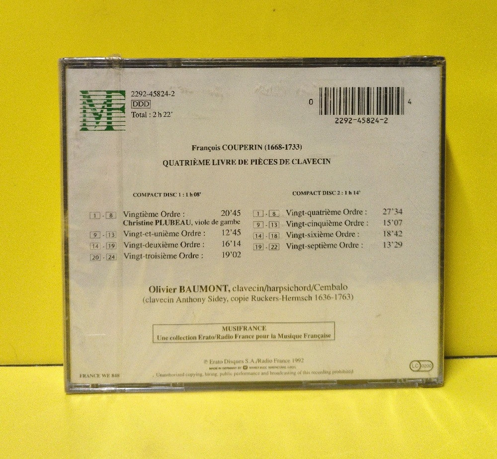 François Couperin, Olivier Baumont - Quatrieme Livre de Pièces de Clavecin - 1992 - 2292-45824-2 - New - Sealed - CDs - 2xCD Set - France Import