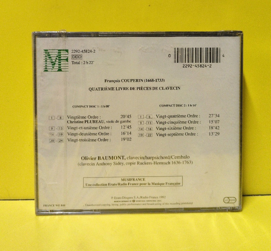 François Couperin, Olivier Baumont - Quatrieme Livre de Pièces de Clavecin - 1992 - 2292-45824-2 - New - Sealed - CDs - 2xCD Set - France Import