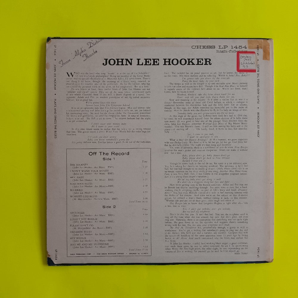 John Lee Hooker - Plays & Sings The Blues OG DG MONO G+ - 1969 - Chess LP 1454 - Used - Vinyl