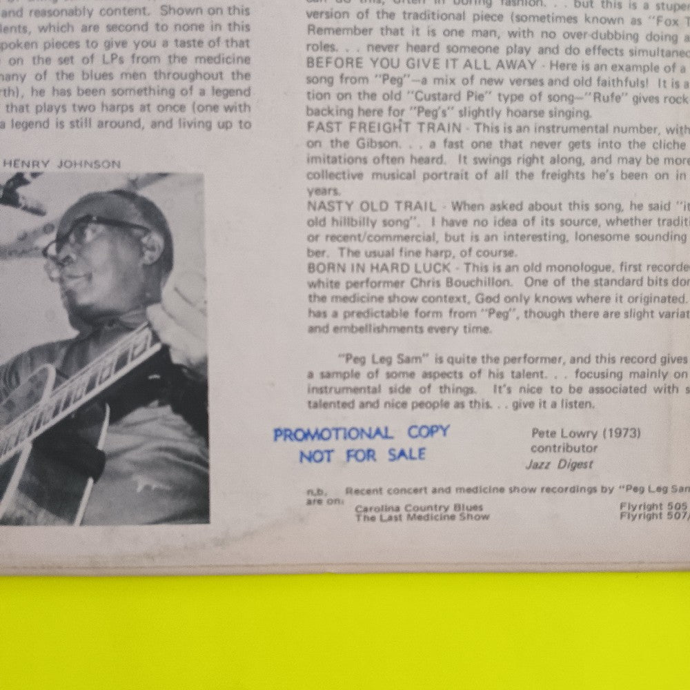 Peg Leg Sam - Medicine Show Man MONO PROMO - 1973 - TRIX 3302 - Used - VG++ - Vinyl