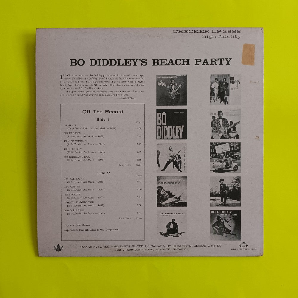 Bo Diddley - Bo Diddley's Beach Party CANADA OG MONO - 1963 - Checker LP 2988 - Used - VG++ - Vinyl