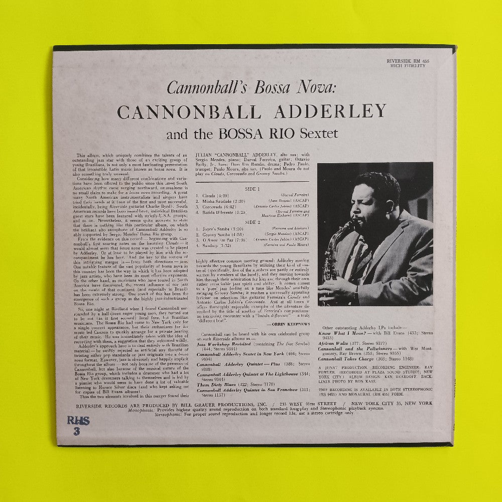 Cannonball Adderley & Brazil Bossa Rio Sextet - Cannonball's Bossa Nova - 1963 - RM 455 - Used - VG++ - Vinyl
