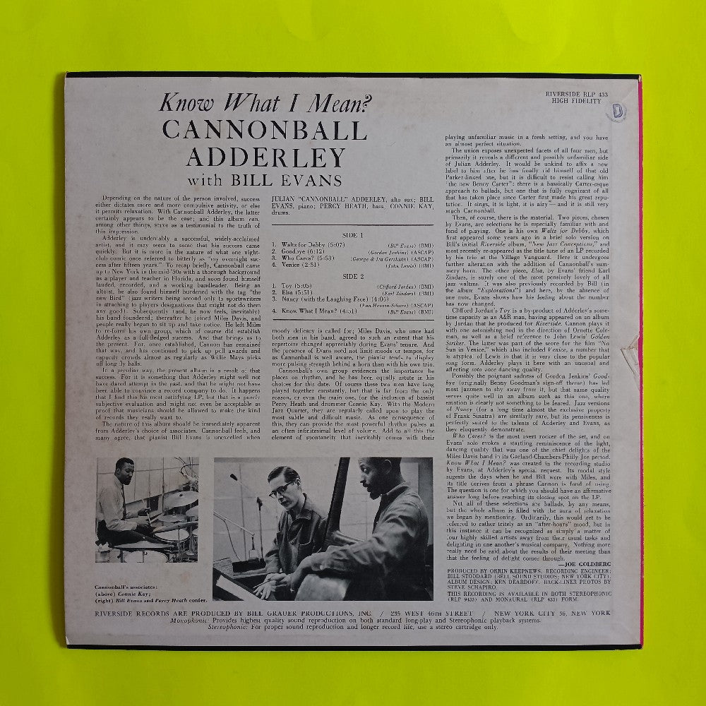 Cannonball Adderley & Bill Evans - Know What I Mean? OG MONO - 1962 - RLP 433 - Used - VG++ - Vinyl