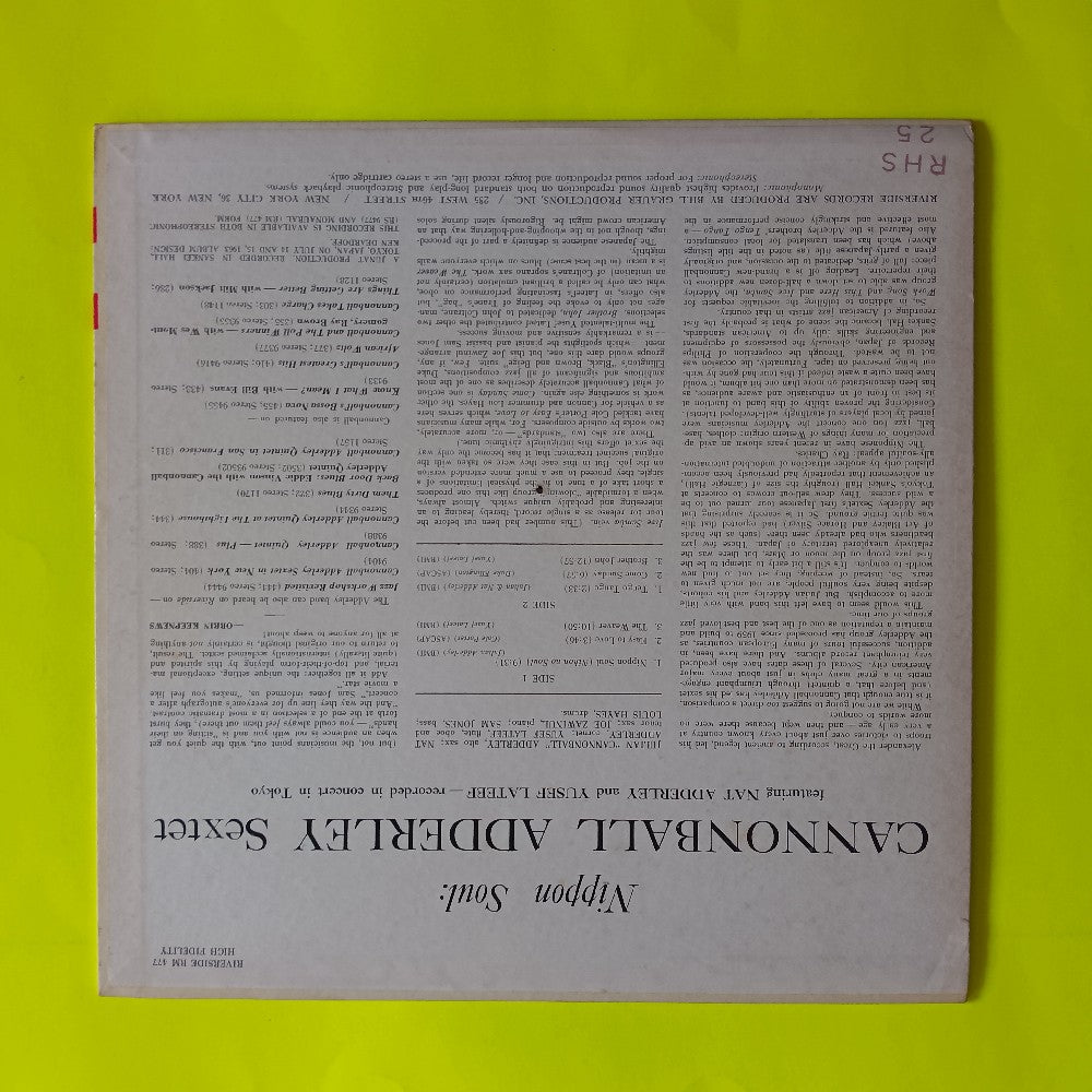 Cannonball Adderley Sextet - Nippon Soul OG MONO - 1963 - RM 477 - Used - VG++ - Vinyl