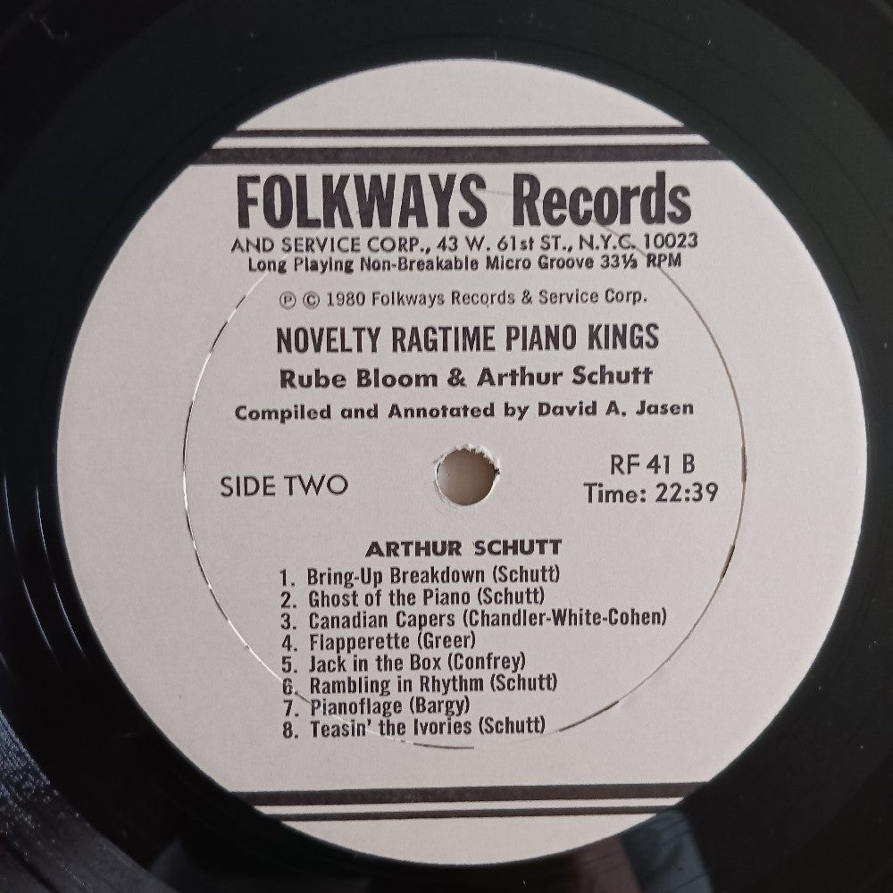 Rube Bloom & Arthur Schutt - Novelty Ragtime Piano Kings - 1980 - RBF41 - Used - VG++ - Vinyl