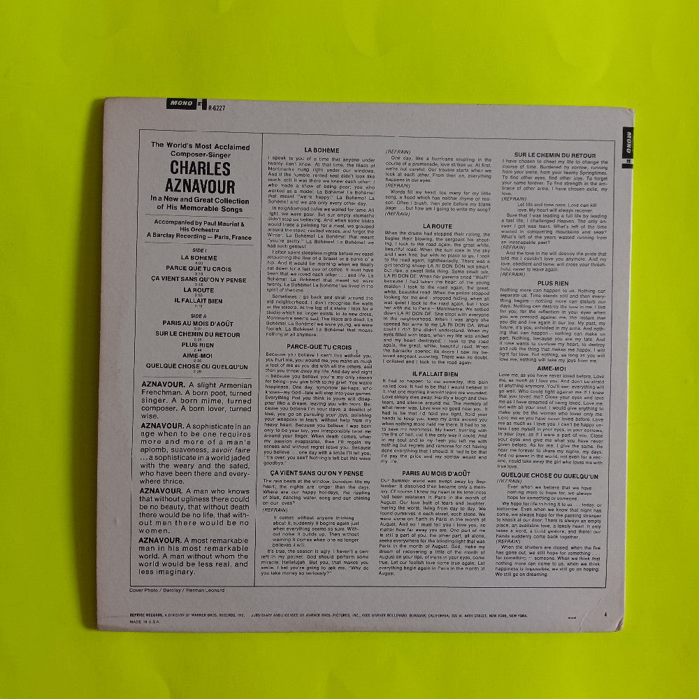 Charles Aznavour - Aznavour - 1966 - R-6277 - Used - VG++ - Vinyl