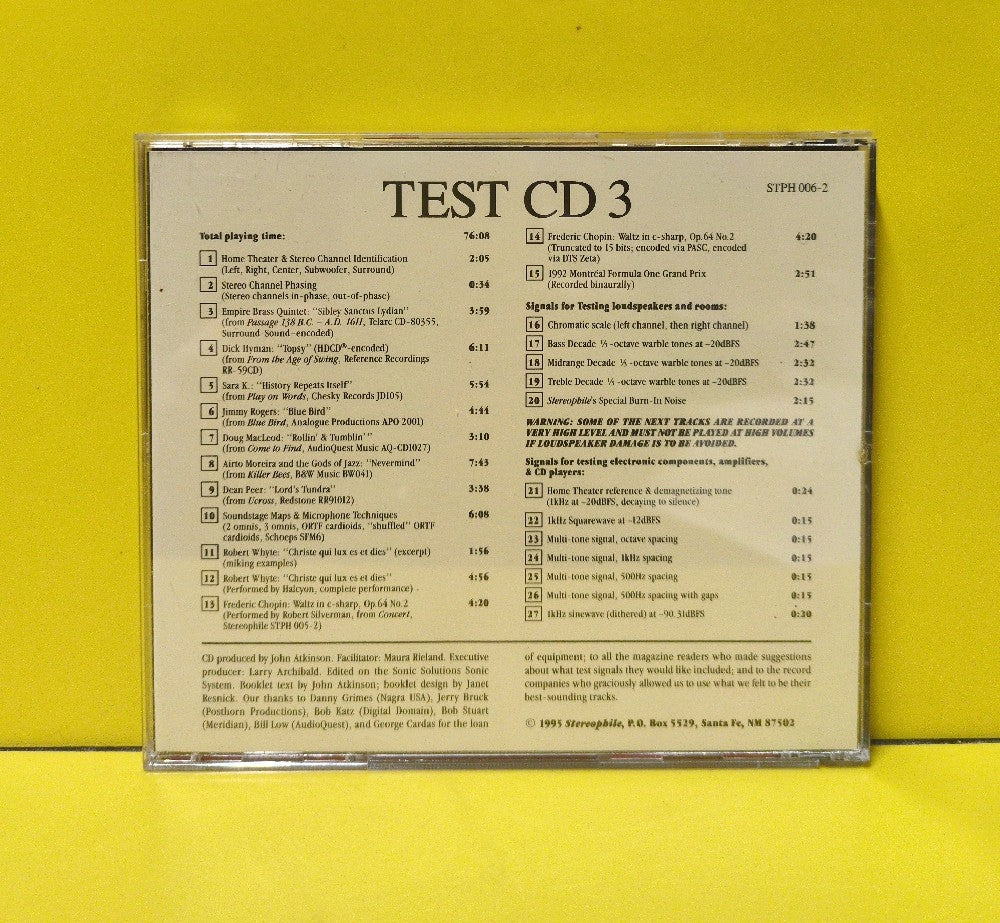 Various - Stereophile Test CD 3 - 1995 - STPH 006-2 - Used - EX - CDs