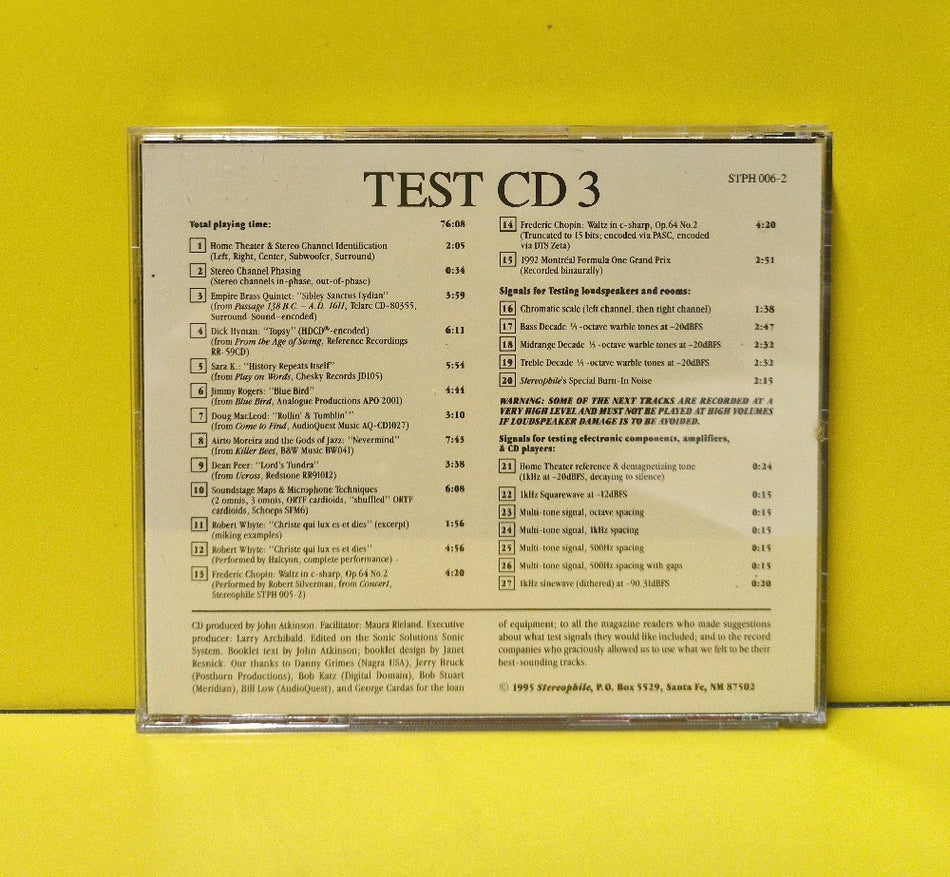 Various - Stereophile Test CD 3 - 1995 - STPH 006-2 - Used - EX - CDs
