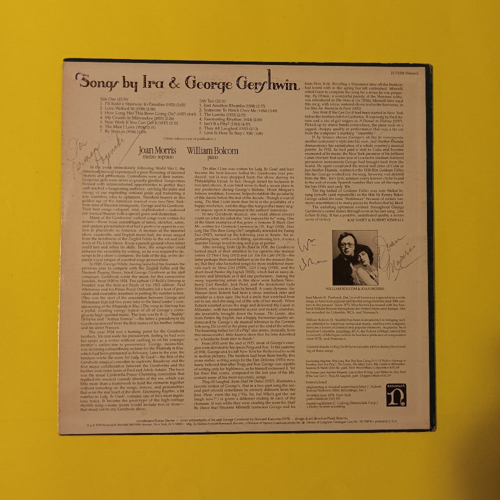 Joan Morris & William Bolcom SIGNED - Songs By Ira & George Gershwin - 1978 - H-71358 - Used - EX - Vinyl