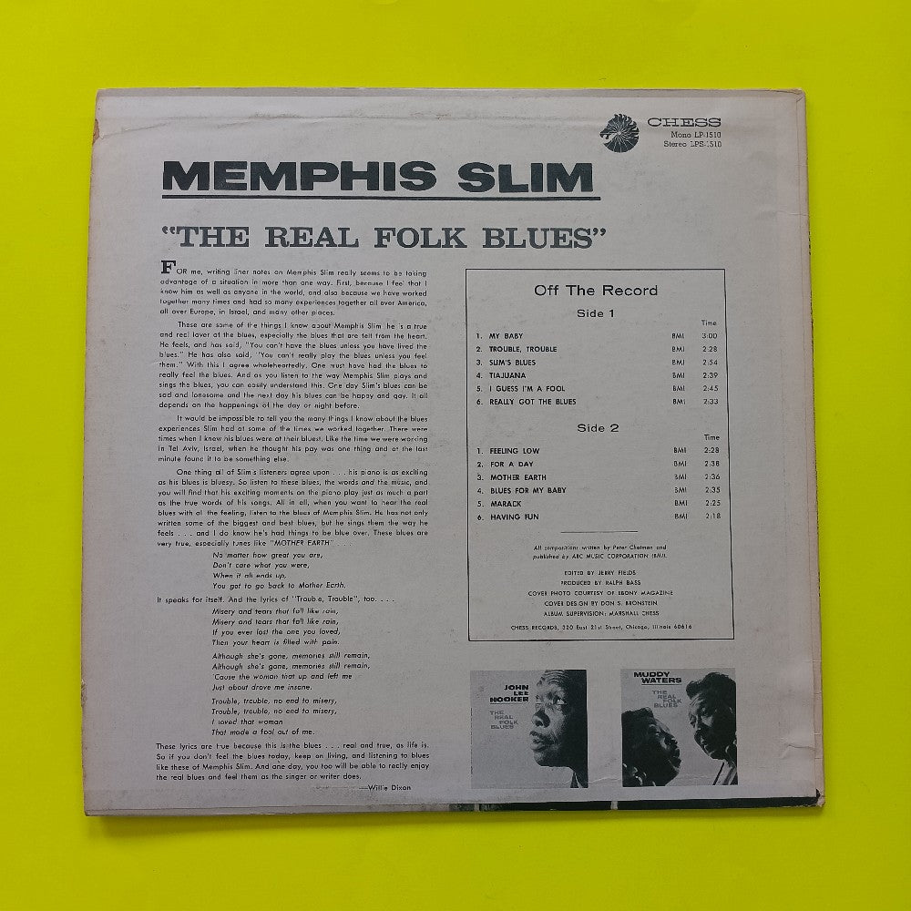 Memphis Slim - The Real Folk Blues OG MONO - 1966 - Chess LP 1510 - Used - VG+ - Vinyl