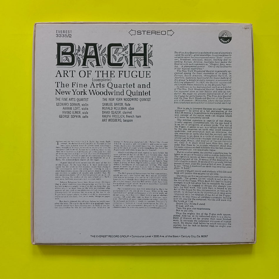 Bach: Fine Arts Quartet - Art Of The Fugue Complete 2LP Box Set - 1974 - 3335/2 - Used - VG++ - Vinyl