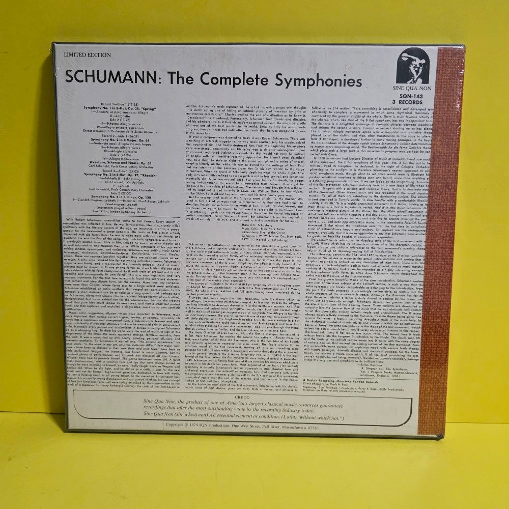 Ernest Ansermet, Carl Schuricht, Josef Krips - Schumann The Complete Symphonies - 1974 - SQN-143/3 - New - Sealed - Vinyl